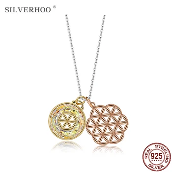 

SILVERHOO Demon Eye Necklace Silver 925 Sterling Lucky Flower With Transit Crystal Tricolor Pendant Necklace Female Fine Jewelry