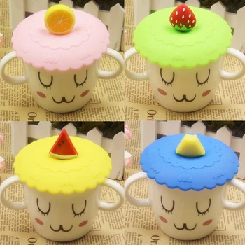 

Cute Fruits Adorn Water Drinking Cup Lid FDA Silicone Anti-dust Bowl Cover Cup Seals Glass Mugs Cap Diameter Reusable 10cm