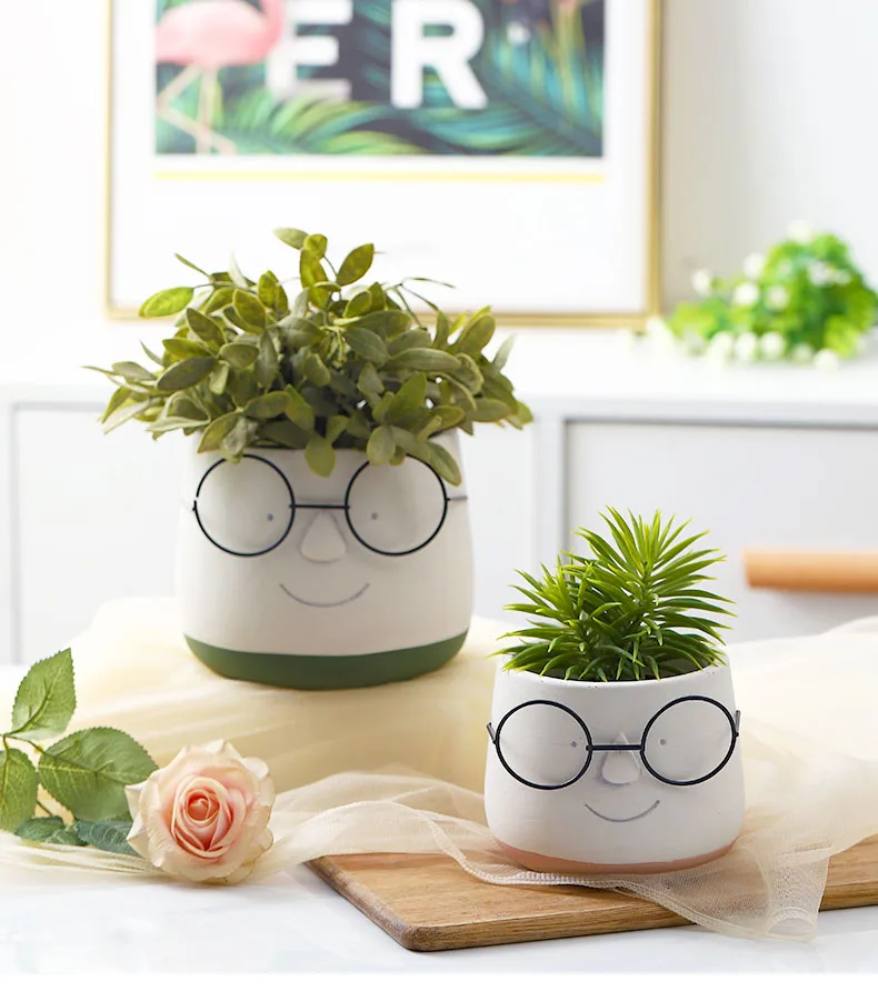 

Nordic Style Ins Home Ceramic Cement Flowerpot With Tray Simple Literary Personality Cute Fleshy Green Radish Potted Plants