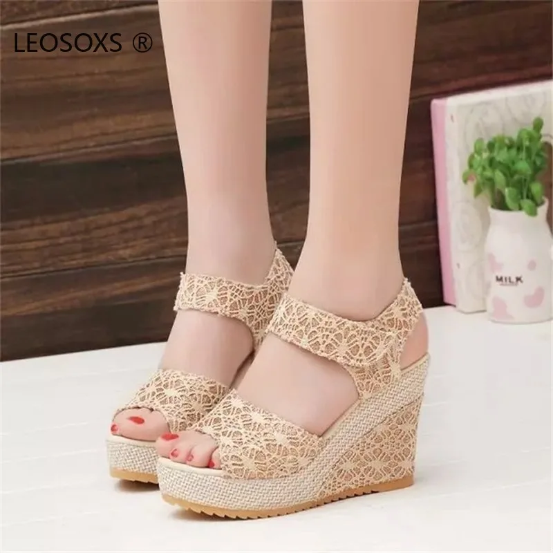 

New Style 2020 Summer Korean-style High-heeled Sandals Platform Heel Slanted Heel Open-toed Shoes Women's Velcro Sandals