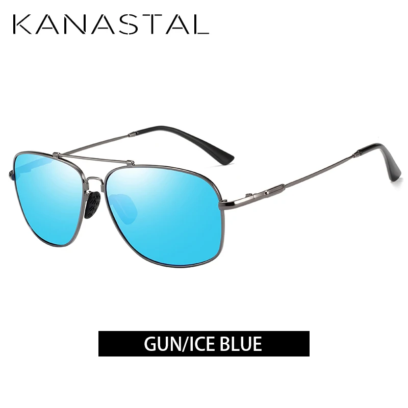 GunBlue KANASTAL классические Поляризованные Солнцезащитные Для мужчин солнцезащитные очки для женщин, фирменный дизайн, сплав Frame Pilot, поляризационные солнцезащитные очки для вождения, мужские черные UV400 - Цвет линз: GunBlue