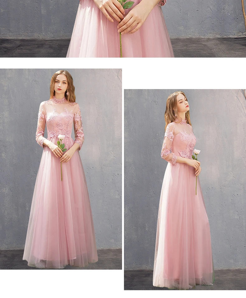 Новая розовая одежда для невесты длинные платья макси Аппликации Тюль без рукавов дамы элегантный для выпускного вечера платье на выпускной Vestido