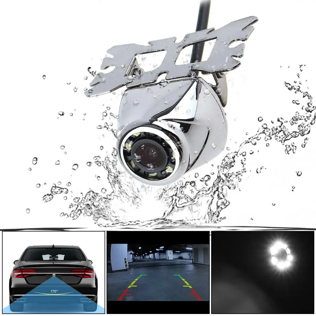 

CCD Waterproof Car Rear View Camera 170 Degree Night Vision Parking Reversing Assistance Wide Angle with 8 LED New