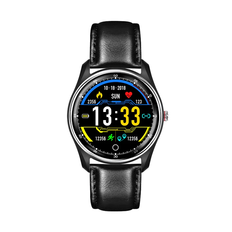 Greentiger MX9 ECG Smart Watch IP68 Waterproof Heart Rate Blood Pressure Monitor ECG+ PPG Smartwatch Clock Anti-lost Stop watch - Цвет: black leather