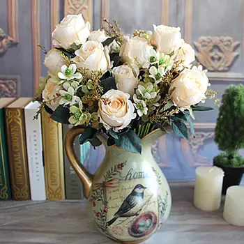 

Palace Delightful Milk White Earl Rose Artificial Flowers Beautiful Large Charming Silk Flower Home Hotel Wedding Decorative
