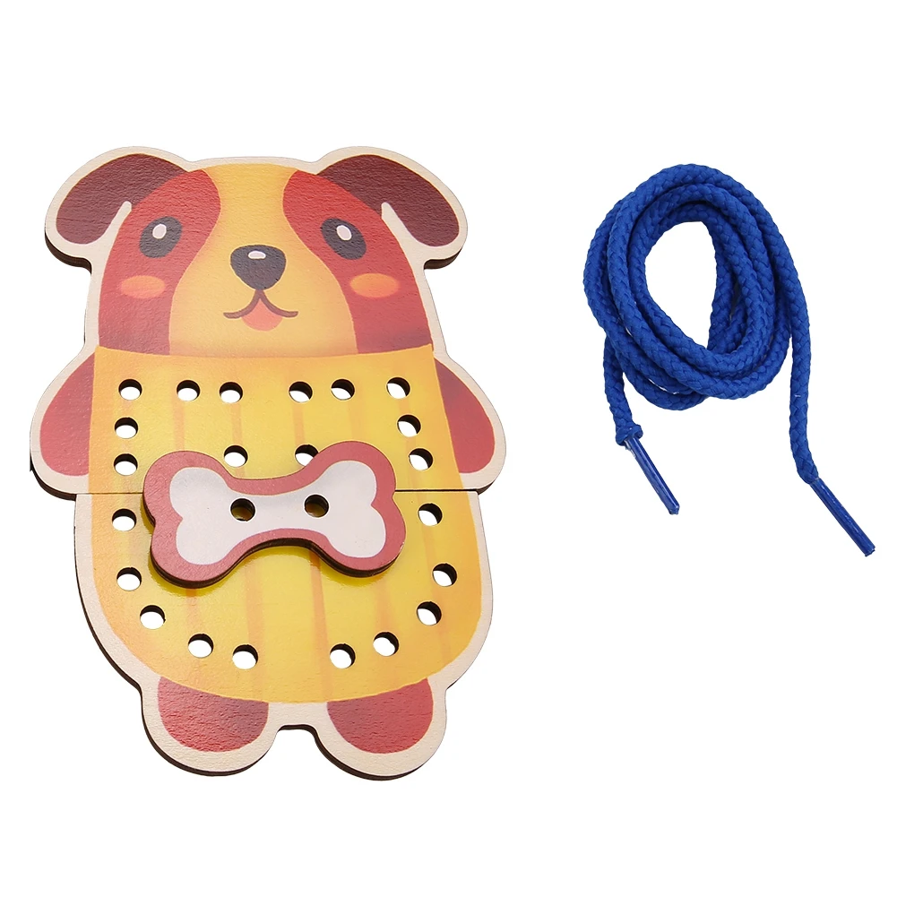 Free ship Kids Wooden Animal Cartoon Threading Lacing Change Clothes Intelligence Developmental Toy Eye-hand Coordination Game