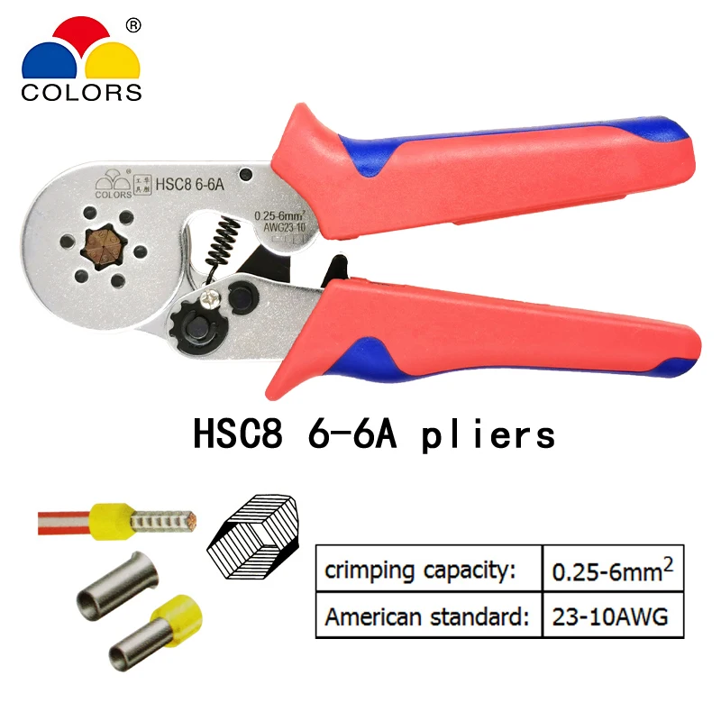 Трубчатые обжимные инструменты Мини Электрические плоскогубцы HSC8 10SA 0,25-10mm2 23-7AWG 6-4A/6-6A 0,25-6mm2 Высокоточный набор зажимов - Цвет: HSC8 6-6A