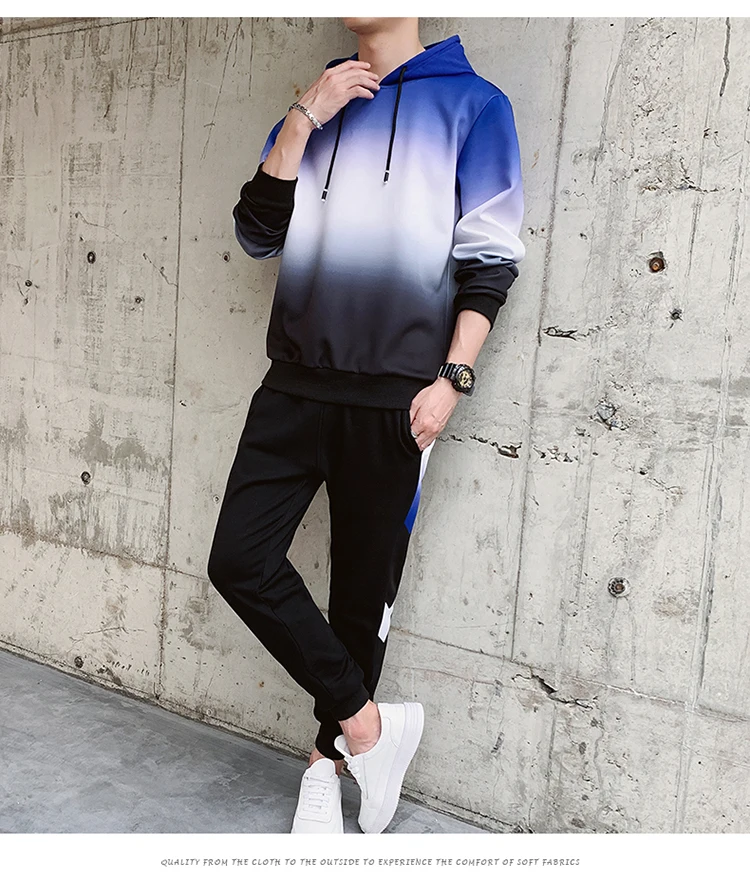 Спортивный костюм градиентный свитер брюки 2 комплекта, мужской уличный спортивный костюм для фитнеса, уличная модная повседневная одежда