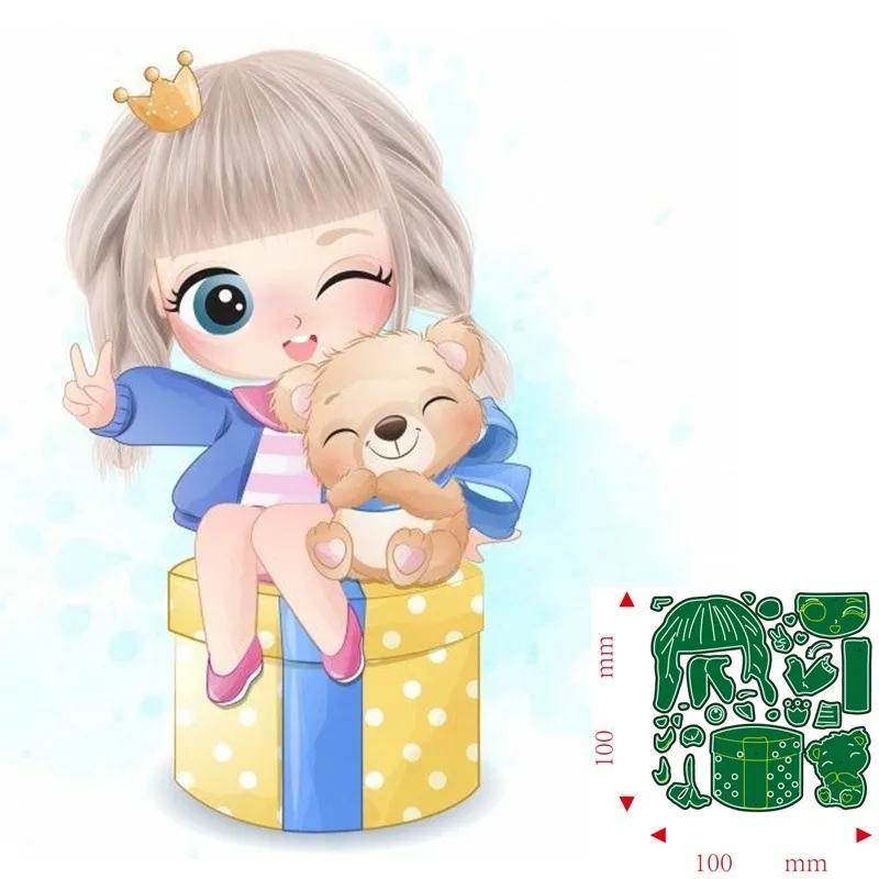 

Металлические пресс-формы "с изображением девочки и медведя" сделай сам "Скрапбукинг декоративные бумажные карточки ремесло тиснение