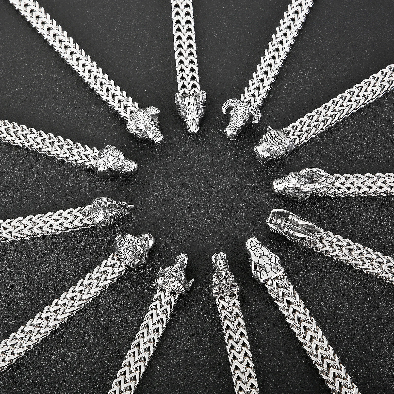 High Quality Double Head 12 Stars Wristband Cuff Bracelet Charm Viking Punk Stainless Steel Men Casual Zodiac Sign Jewelry