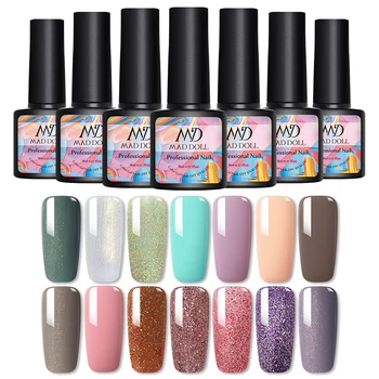 

1 Bottle MAD DOLL Gel Polish 14 Color Shimmering Particles UV Gel Bling Sequins Soak Off Nail UV Gel Polish