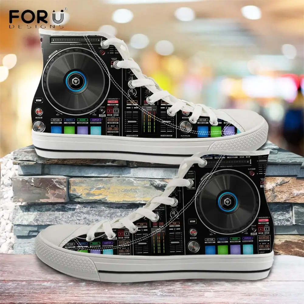 Женские холщовые кроссовки с высоким верхом FORUDESIGNS 3D рисунком музыкальных