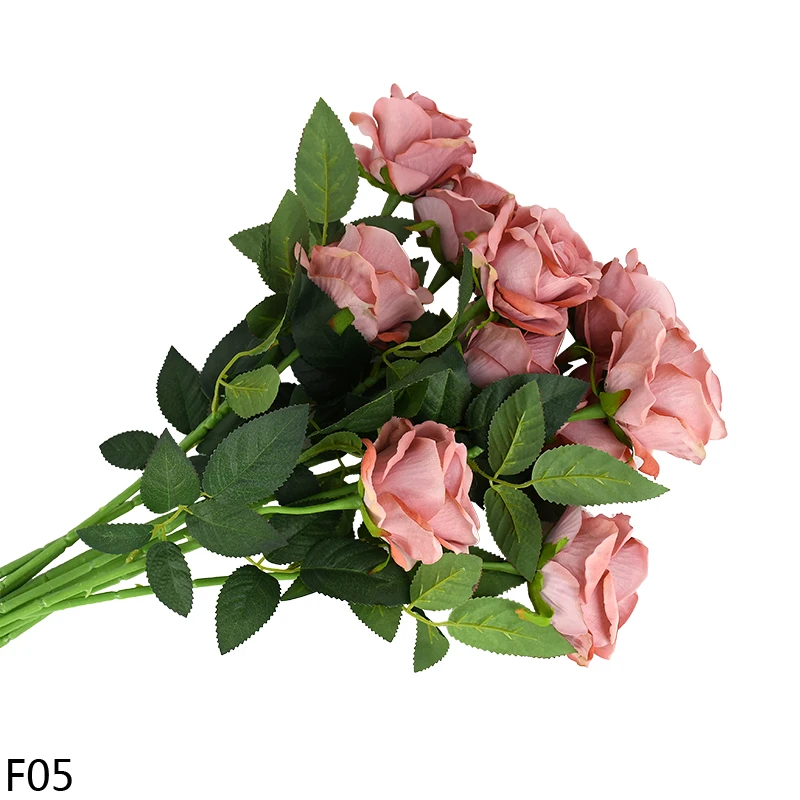 F05 1/3/5/10 шт ко Дню Святого Валентина подарки европейский искусственные розы фланель цветок ветви для Свадебный букет невесты День рождения Декор - Цвет: F05