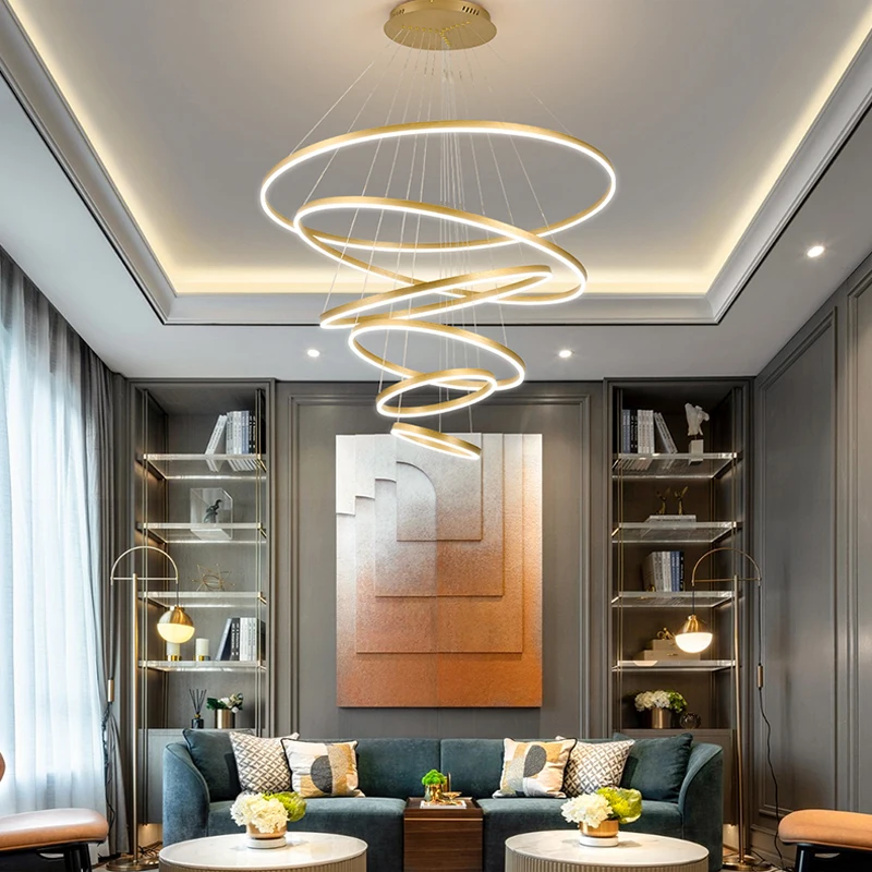Modern LED Ring Pendant Lights Golden Creative Aluminum Circle Pendant Light for Living Room Restaurant Home