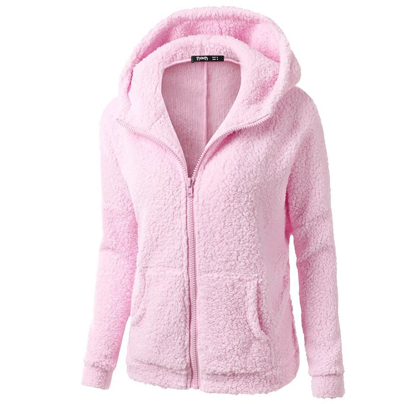 pink Женская одежда, теплое пальто, розовый меховой кардиган с карманами, меховые куртки, женский кардиган на молнии с капюшоном, свитер - Цвет: pink