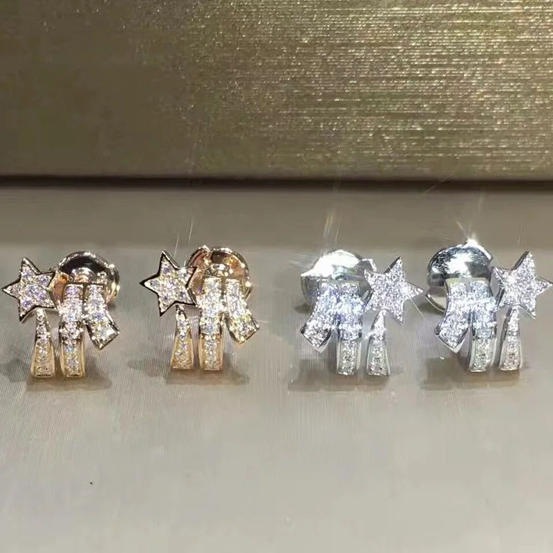 

Cute Stars Stud Earrings with Bling Zircon Stone Rose Gold Silver Fashion Jewelry Korean Earrings