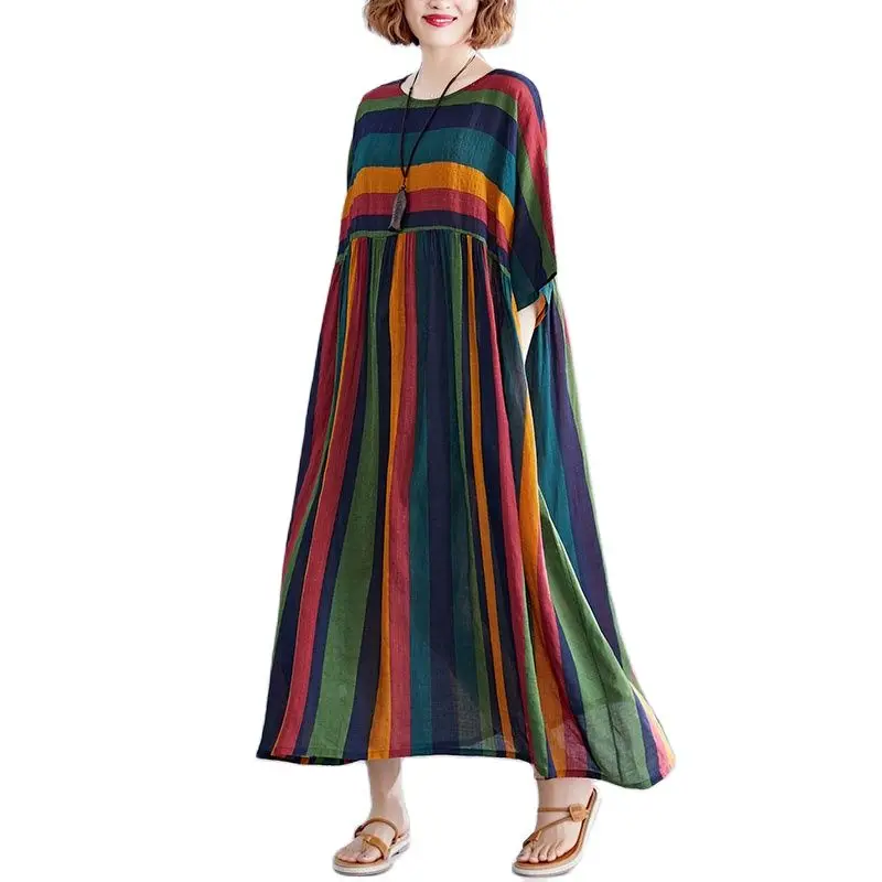 Женское платье в полоску ARCSINX Boho размера плюс 4XL 5XL 6XL 7XL 8XL Mori Girl хлопковое большого