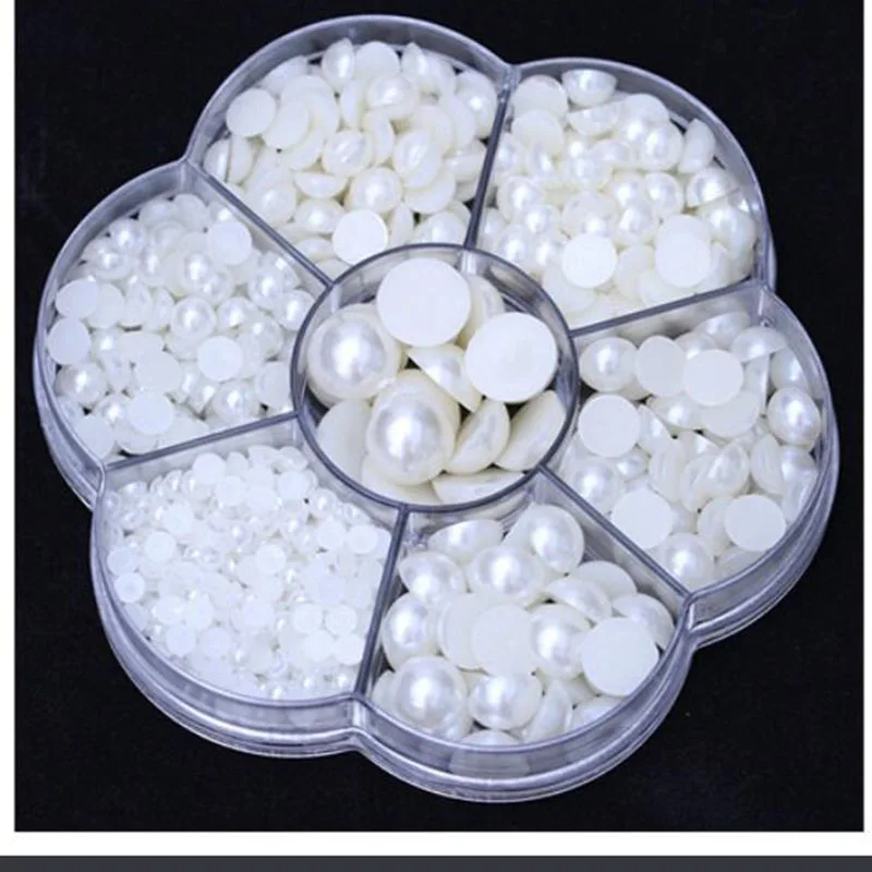 

1box 3-12mm Mix size ABS Half Round Pearl Bead Flat Back Scrapbook Beads For Jewelry Making Craft Pearls Clothing Accessories