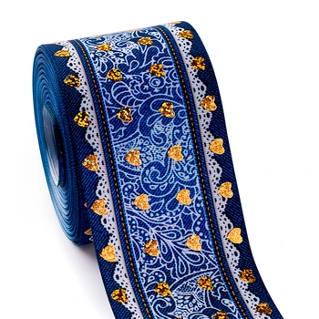 

10yards 75mm 3inch gold foil loving printed flowers side soild color grosgrain ribbon