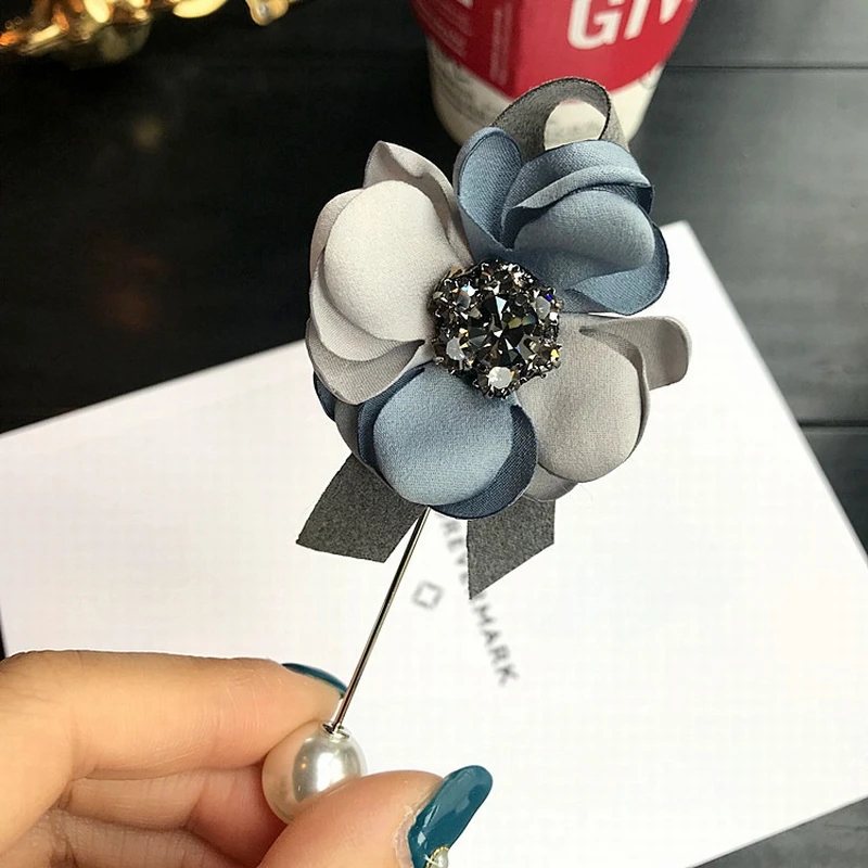 Корейский Японский ретро ткань цветы имитация жемчуга брошь для галстука-бабочки для женщин мужчин модный костюм пальто корсаж ювелирные изделия аксессуары - Окраска металла: Blue