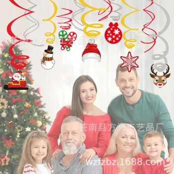 

2019 Christmas Section Party Spiral Hanging Decoration Santa Claus Snowflake PVC Strap Site Decorative