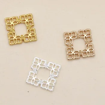 

20pcs 15mm Metal Fligree Flowers Wraps Connectors Diy Findings For Jewelry Making Square Hollow Up Charm Pendants Supplier