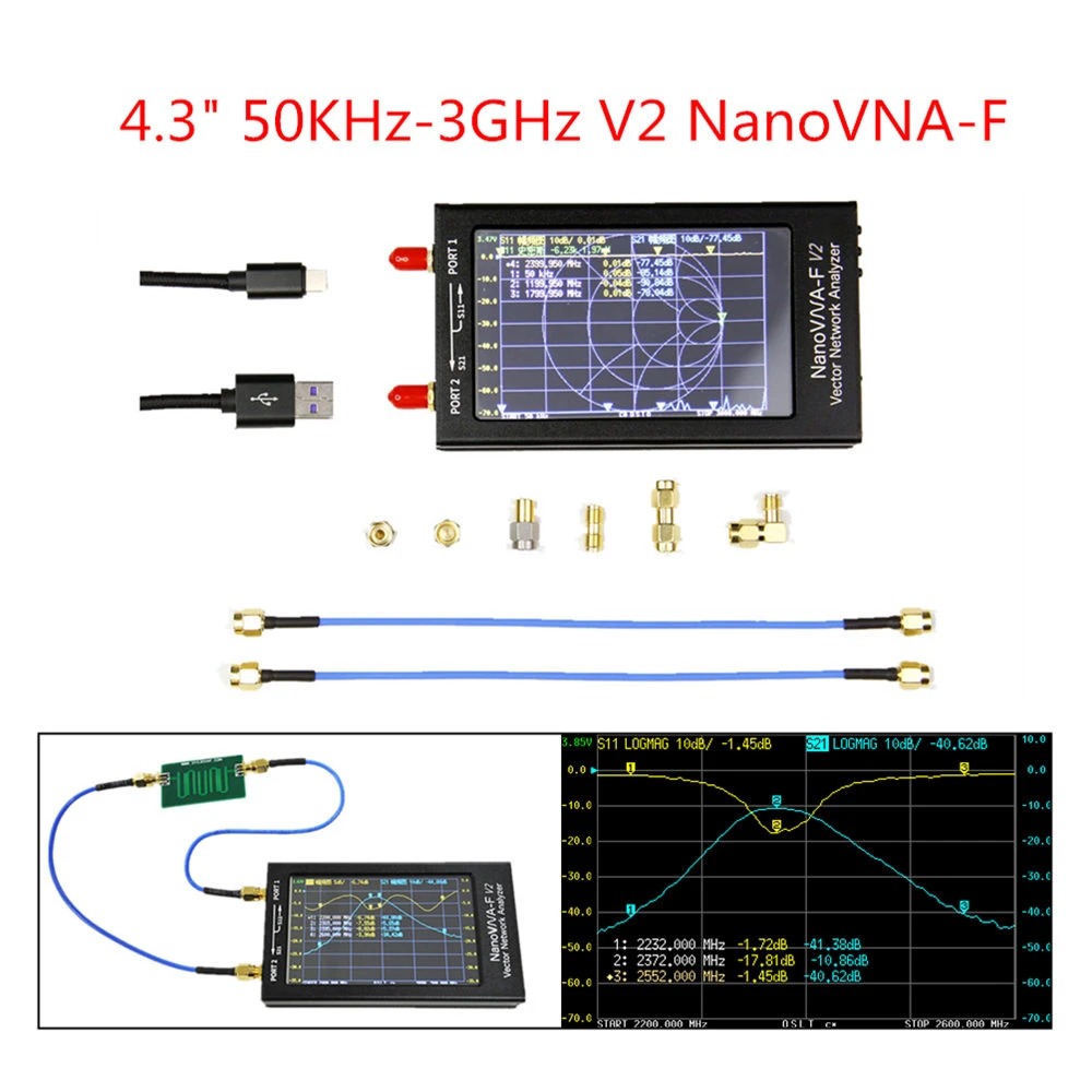 NanoVNA-F V2 50KHz-3GHz 4.3 Inch IPS LCD Display Vector Network Analyzer Antenna Analyzer Short Wave HF VHF UHF