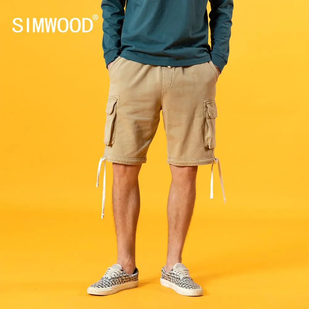 Jogger Shorts Summer Drawstring Streetwear Vintage Plus-Size 100%Cotton New SIMWOOD SJ130175