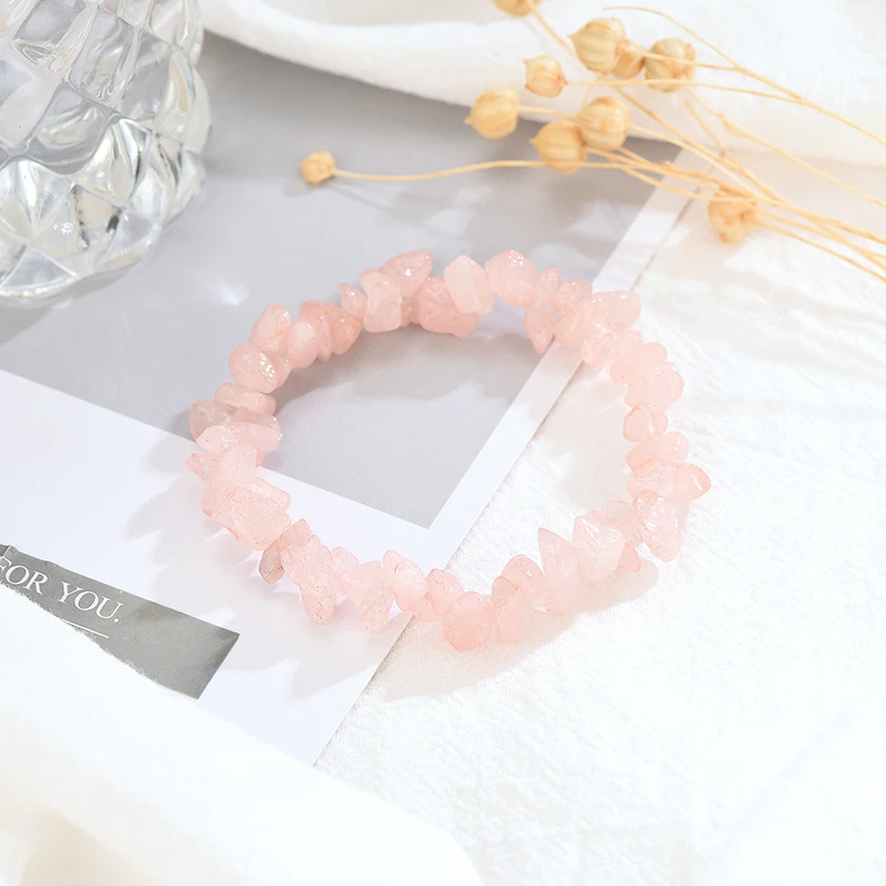 Women Girls Jewelry Gift Fascination Bracelet New Fashion Pink Mineral Spar Stretch Crystal Bracelet For Anniversary Pulseras