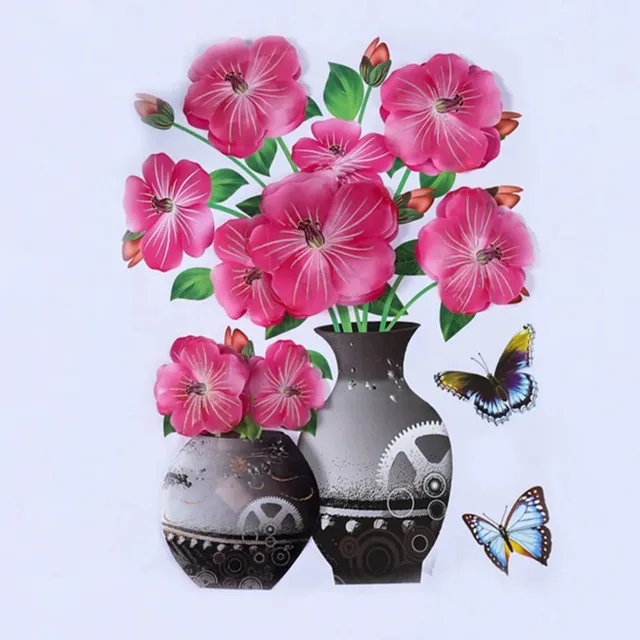 3D simulation rose flower sticker stereo simulation vase wall sticker home background decoration waterproof self-adhesive sky blue