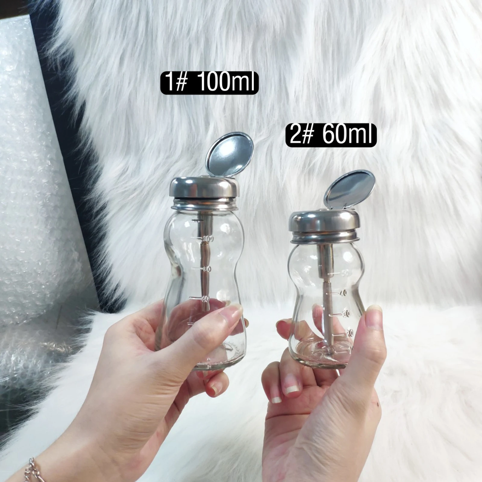 

60ml 100ml Glass Remover Pump Anti-Corrosion Push Down Dispensers Manicure Tool Cleanser Bottle Container for Nail Polish Salon