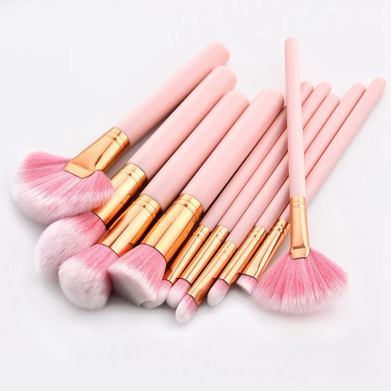 

10 Pieces / Set Makeup Brush Tool Flat Head Oblique Powder Eye Shadow Blush Fan Shaped Wooden Handle