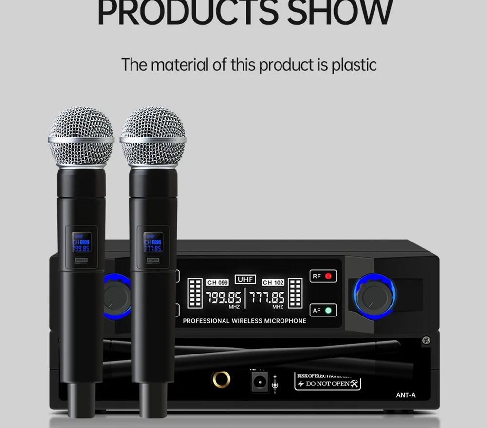 Professional wireless microphone UHF system plastic material dual channel 2 handheld microphone family stage karaoke microphone