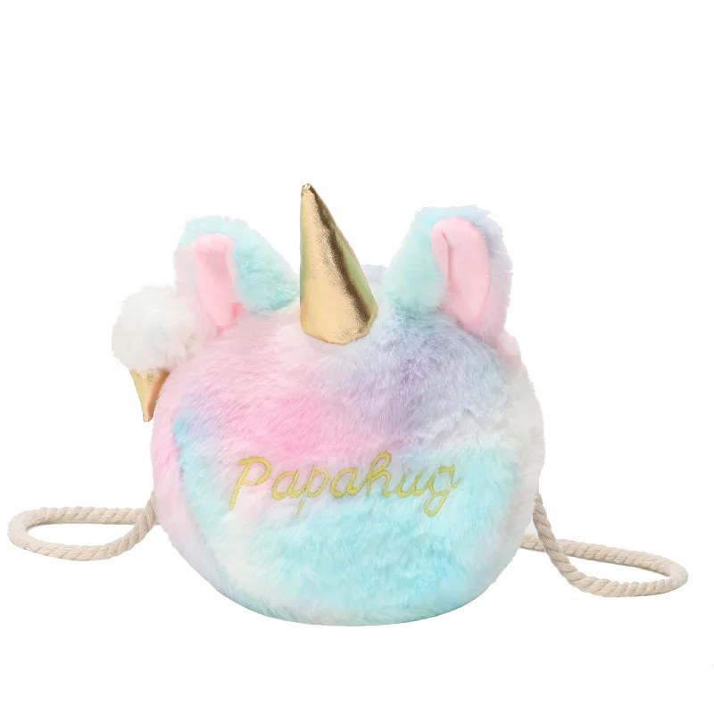 

2019 New Style Plush Bag Cute Cartoon Small round Bag GIRL'S Heart Shoulder Unicorn Over-the-shoulder Bag Casual Fashion