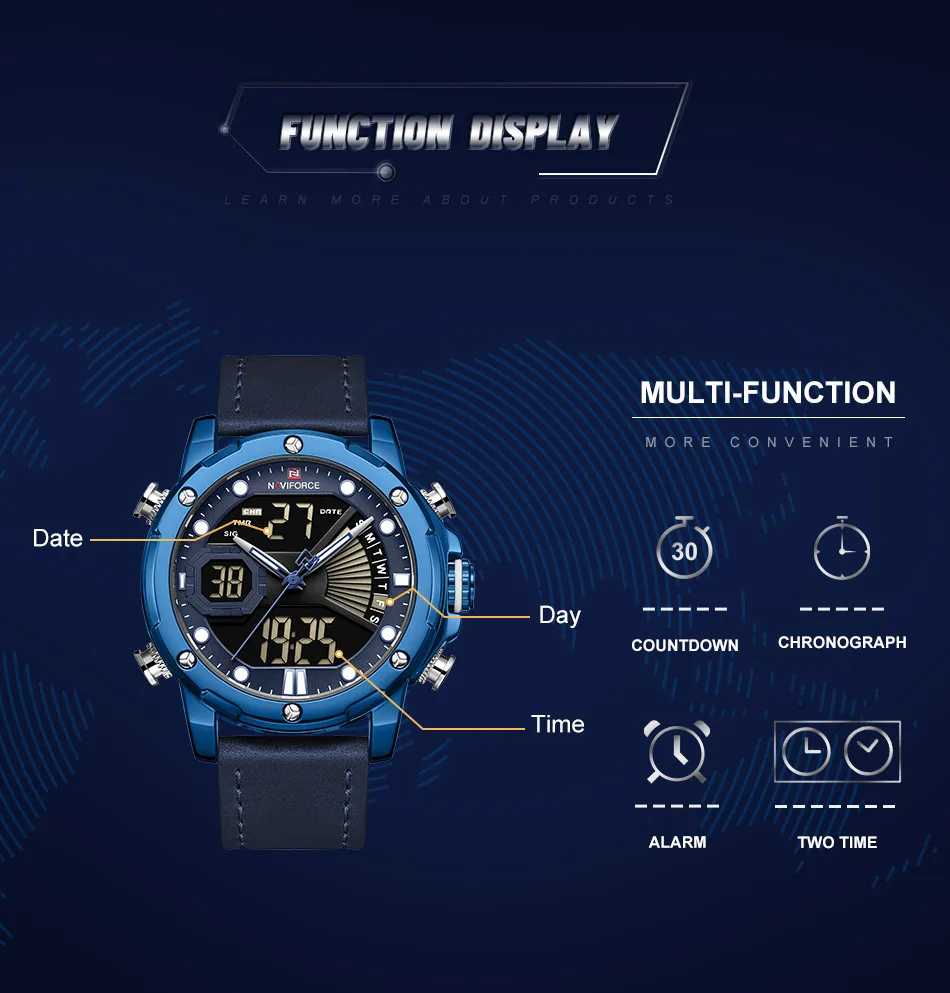 NAVIFORCE, роскошные брендовые часы, мужские кварцевые часы, мужская мода, Авто Дата, светодиодный, двойной дисплей, браслет, Прямая поставка, Reloj Hombre