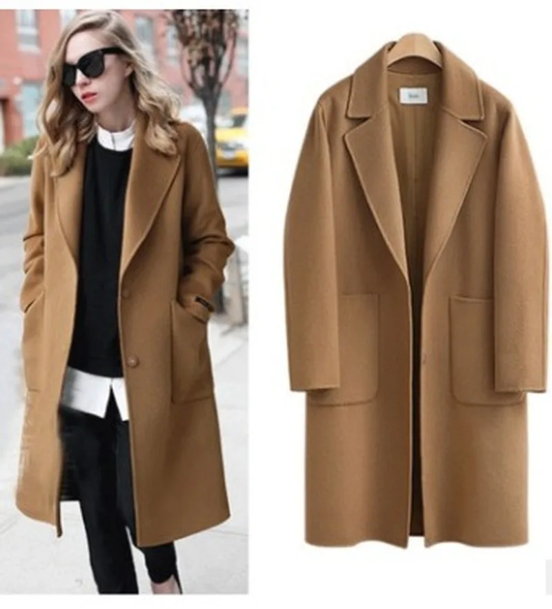 Шерстяное пальто с длинным рукавом на пуговицах с отворотом, Женская Толстая теплая винтажная Черная куртка, Тренч в стиле кокон, большие размеры 5XL-85