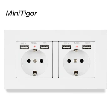 

Minitiger 2 Gang Russia Spain EU Standard Wall Socket With 4 USB Charge Port Hidden Soft LED Indicator PC Panel Black White