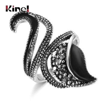

Kinel Boho Retro Lotus Ring Gothic Hollow Lucky Flower Purple CZ Zircon Rings For Women Black Gold Color Vintage Wedding Jewelry
