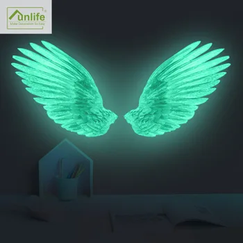 

FUNLIFE Hand-painted Watercolor Angel Wings Luminous Wall Stickers Children Simulation Blue Wings Home Decoration Stickers