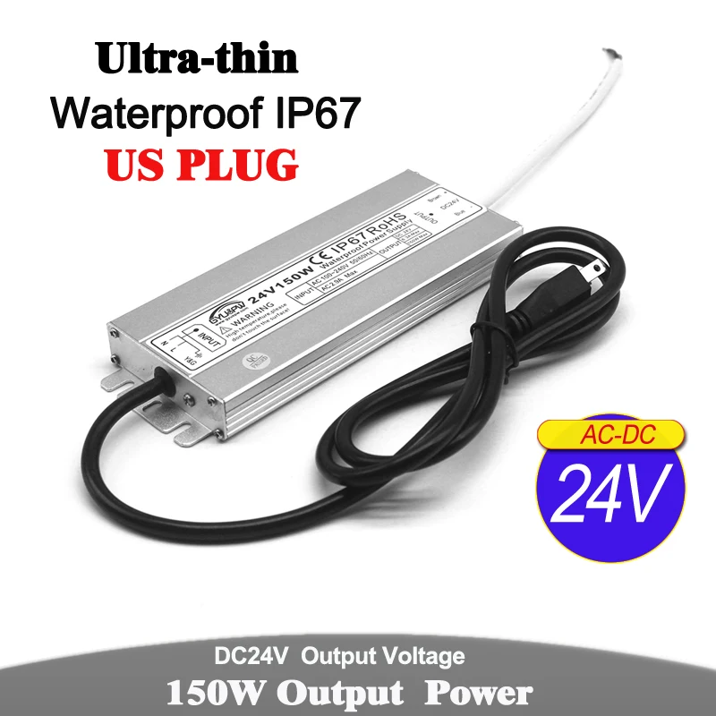 

DC12V DC24V 60W 72W 100W 120W 150W Power Supply Switch AC DC 12V 24V Waterproof IP67 Powers Adapter US PLUG For LED Light CCTV
