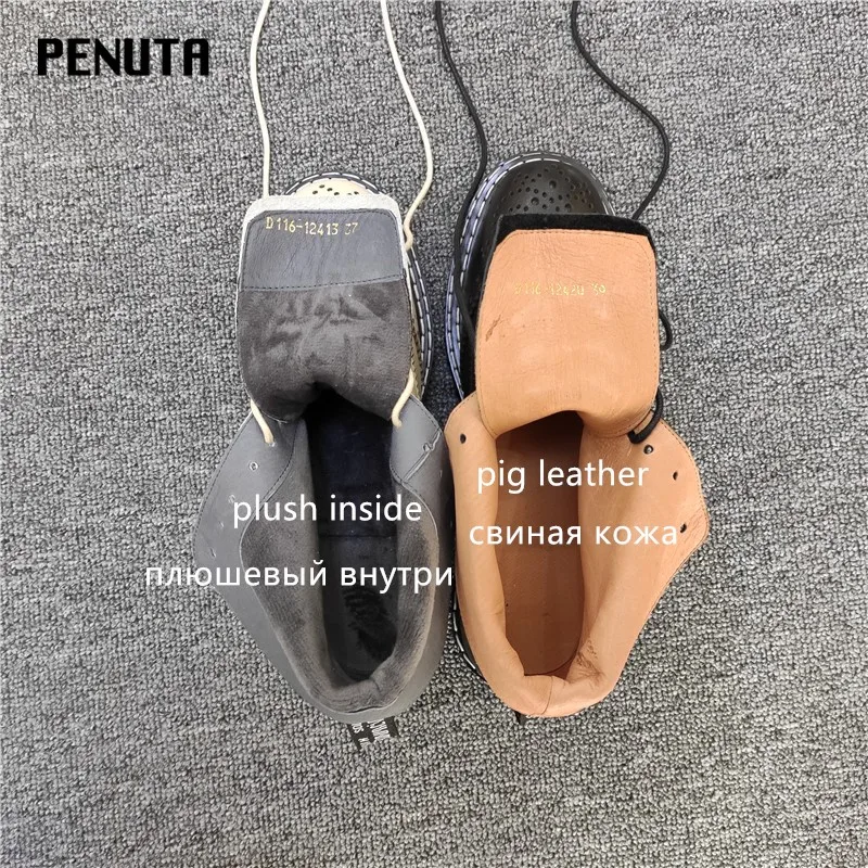 PENUTA/зимние ботинки в стиле панк из натуральной кожи; обувь на платформе со шнуровкой; европейские уличные женские ботильоны для подиума; размеры 34-41; PD9114