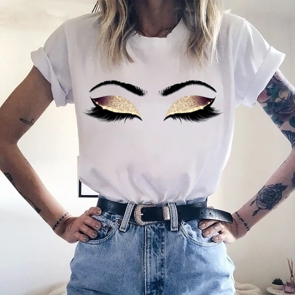 Princess Makeup Art Pink Eyelashes Print vogue t shirt women Kawaii tumblr tshirt streetwear hipster summer top woman clothes
