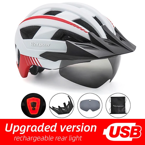 White USB LED Victgoal MTB велосипедный шлем Moutain дорожный USB Перезаряжаемый велосипедный шлем с подсветкой солнцезащитный козырек поляризационные очки светильник велосипедные шлемы - Цвет: White USB LED