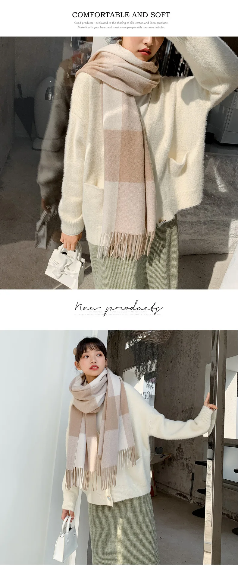 OMEA Real Wool Scarf Women Plaid Scarf Femme Infinity Scarf Winter Accessories Blanket Scarf Cashmere Scarf Shawl Luxury
