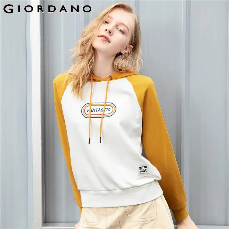 Giordano женский свитшот кенгуру с капюшоном и печатным принтом retro wave на передней части