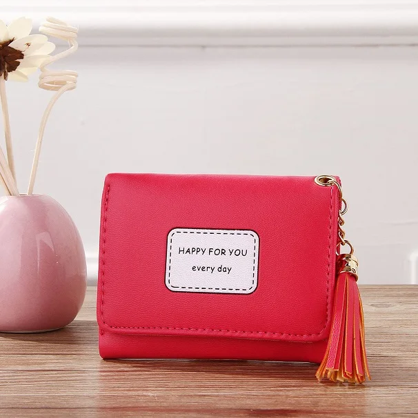 Rose Red Простой женский кошелек на молнии в стиле ретро, короткий женский кошелек с тремя сложениями для монет, держатель для карт, клатч, женская подвеска с кисточкой, маленькая сумка, кошелек - Цвет: Rose Red