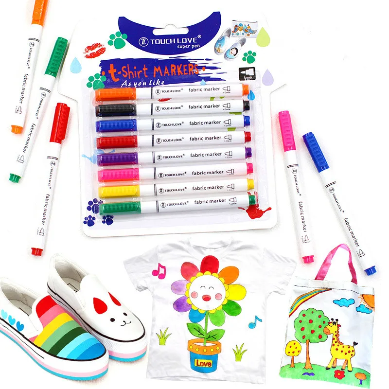 

8 Pcs/Set Clothes Textile Marker Fabric Paint Pen DIY Crafts T-shirt Pigment Painting Pen School Home Graffiti Tool Stationery