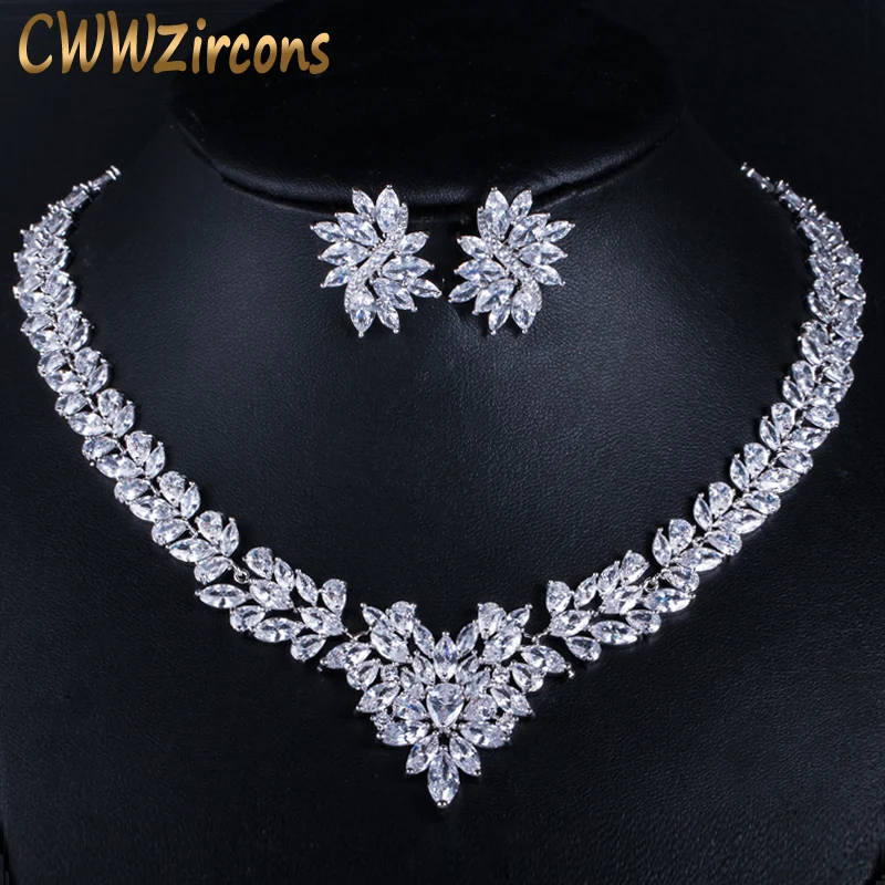 sparkling white CWWZircons супер роскошные свадебные CZ Ювелирные изделия белого золота цвет Африканские свадебные кубический цирконий бусины ювелирные комплекты для невест T146 - Окраска металла: sparkling white