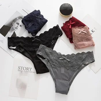 

Transparent Fashion New Low Waist Thin Mesh Ladies Panties Hollow Out Sexy Lace Cotton Crotch Briefs Lingeries