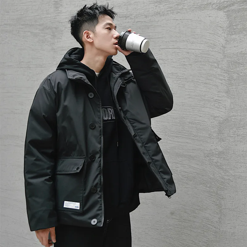 

2019 Winter New Korean Version Of The Trend Loose Solid Color Stand Collar Hooded Fake Two Thick Casual Cotton Suit